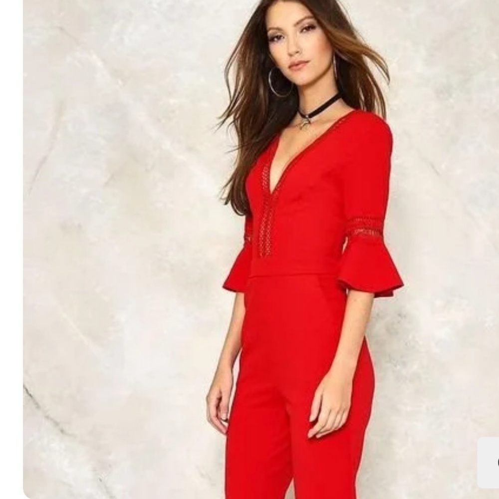 Nasty Gal Red Ruffled Jumpsuit Small